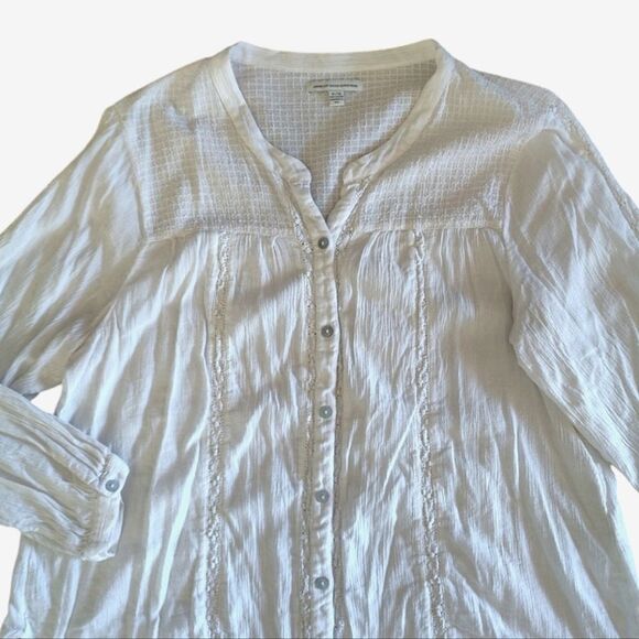 American Eagle 2015 White Crochet Lace Long Sleeve Button Up Shirt XL - Picture 4 of 13
